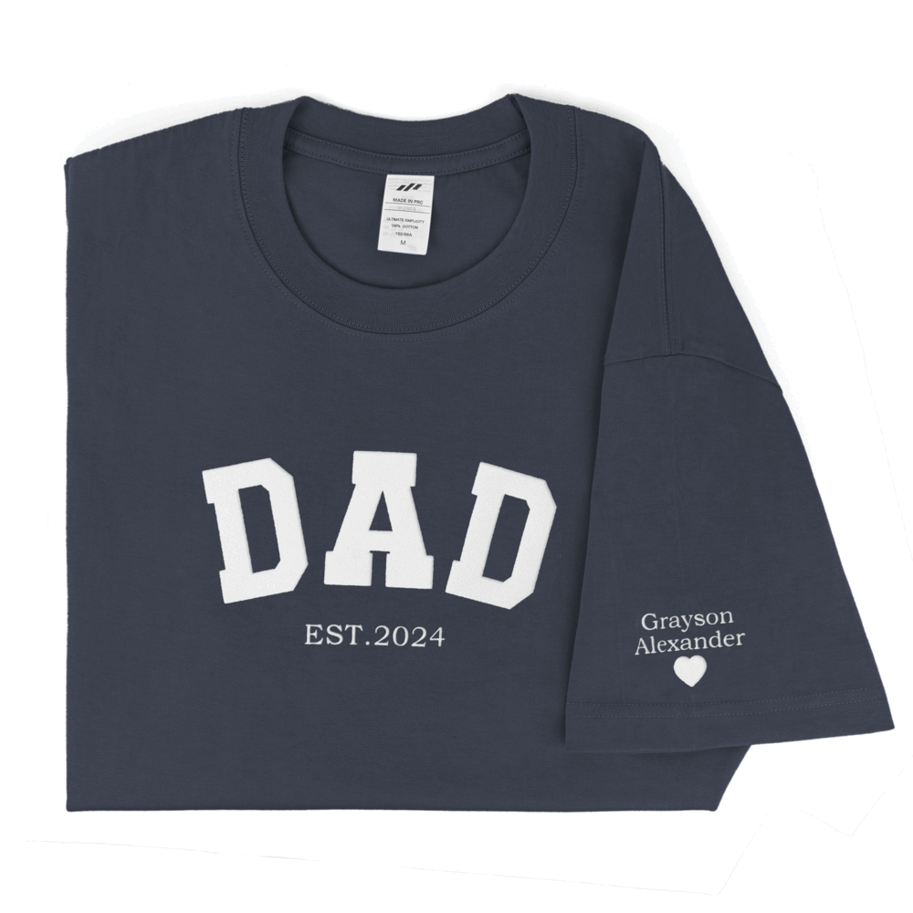 Personalized Printed "Dad" T-shirt with Custom Name on Sleeves