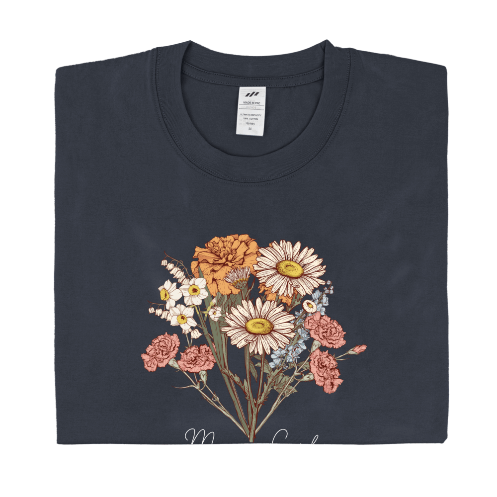 Personalized Printed Birth Flower Combination T-shirt with Custom Name