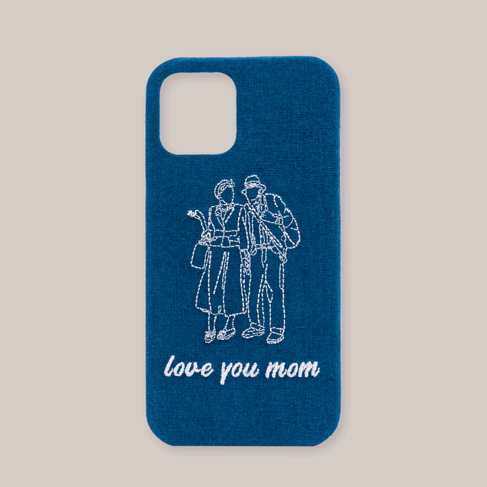 Custom Embroidered Denim Phone Case with Embroidered Portrait