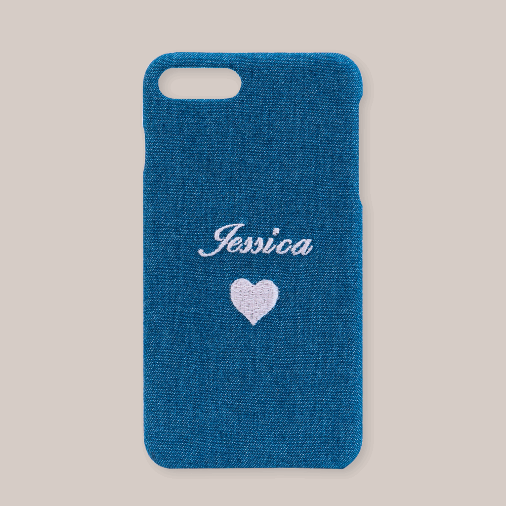 Custom Embroidered Denim Phone Case with Embroidered Portrait