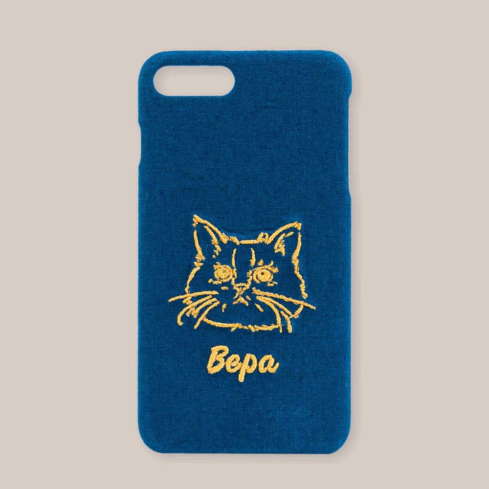 Custom Embroidered Denim Phone Case with Embroidered Portrait