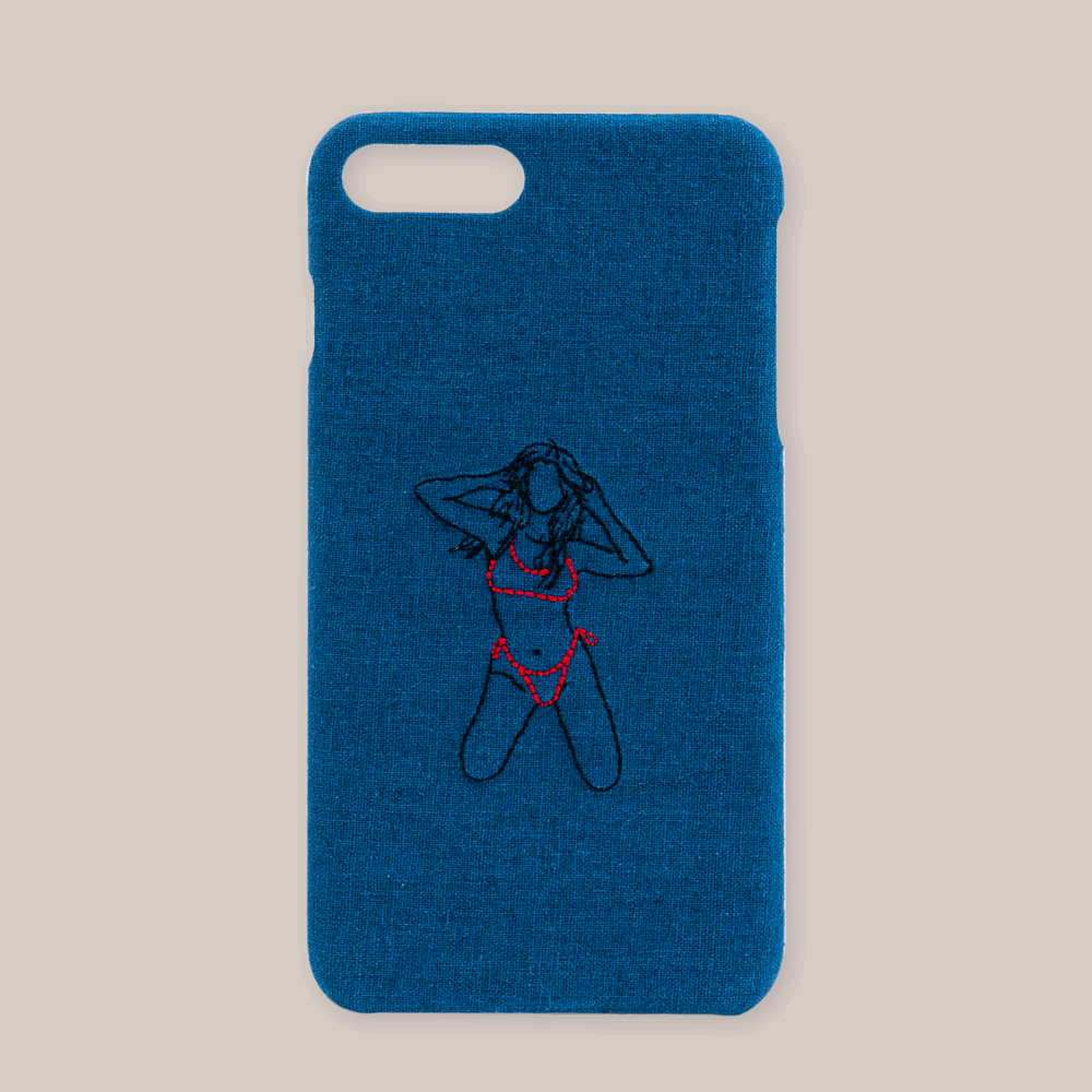 Custom Embroidered Denim Phone Case with Pattern