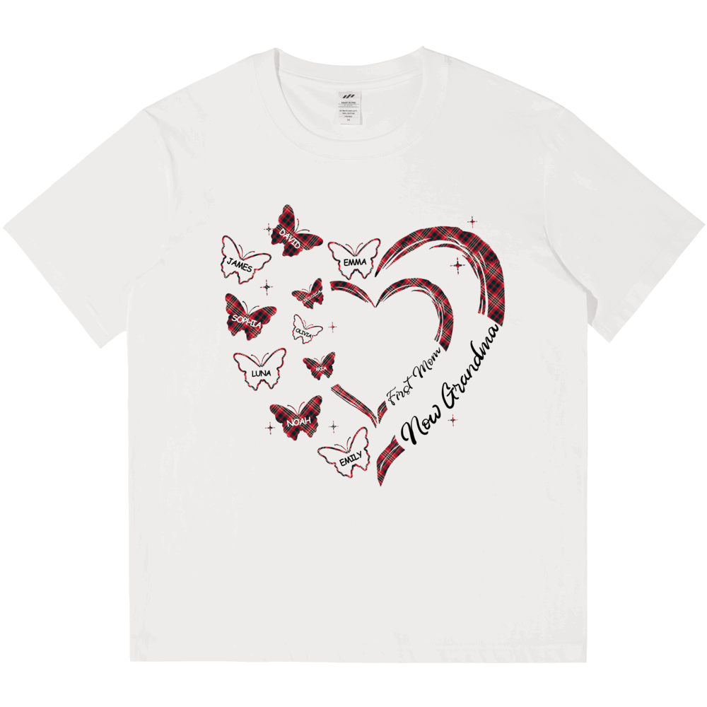 Personalized Printed Love Heart Butterfly T-shirt with Custom Name