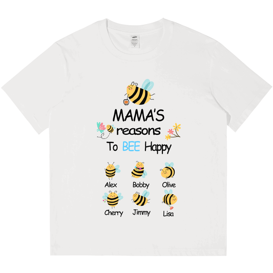 Personalized Printed Mama's Reason to Bee Happy T-shirt with Custom Name