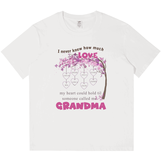 Personalized Printed Tree Pattern Love Grandma T-shirt with Custom Name