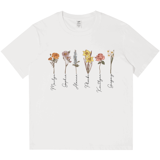 Personalized Printed Month Flower T-shirt with Custom Name