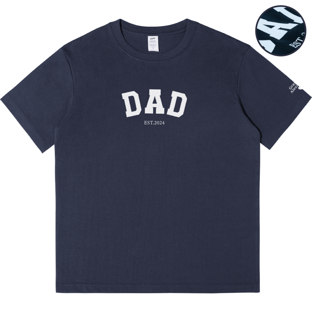 Personalized Printed "Dad" T-shirt with Custom Name on Sleeves