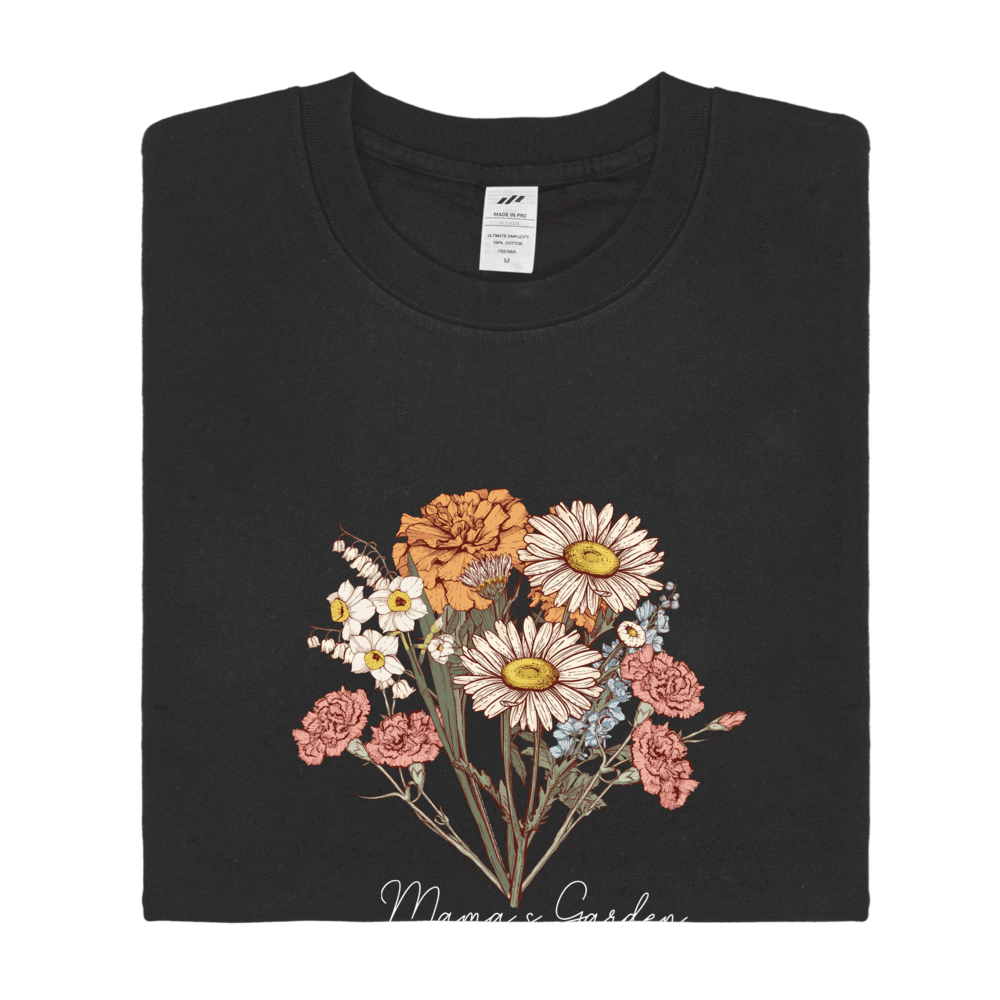 Personalized Printed Birth Flower Combination T-shirt with Custom Name