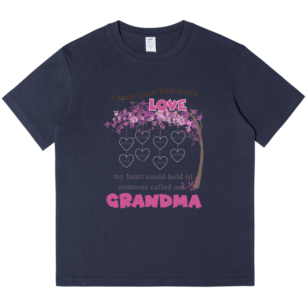 Personalized Printed Tree Pattern Love Grandma T-shirt with Custom Name