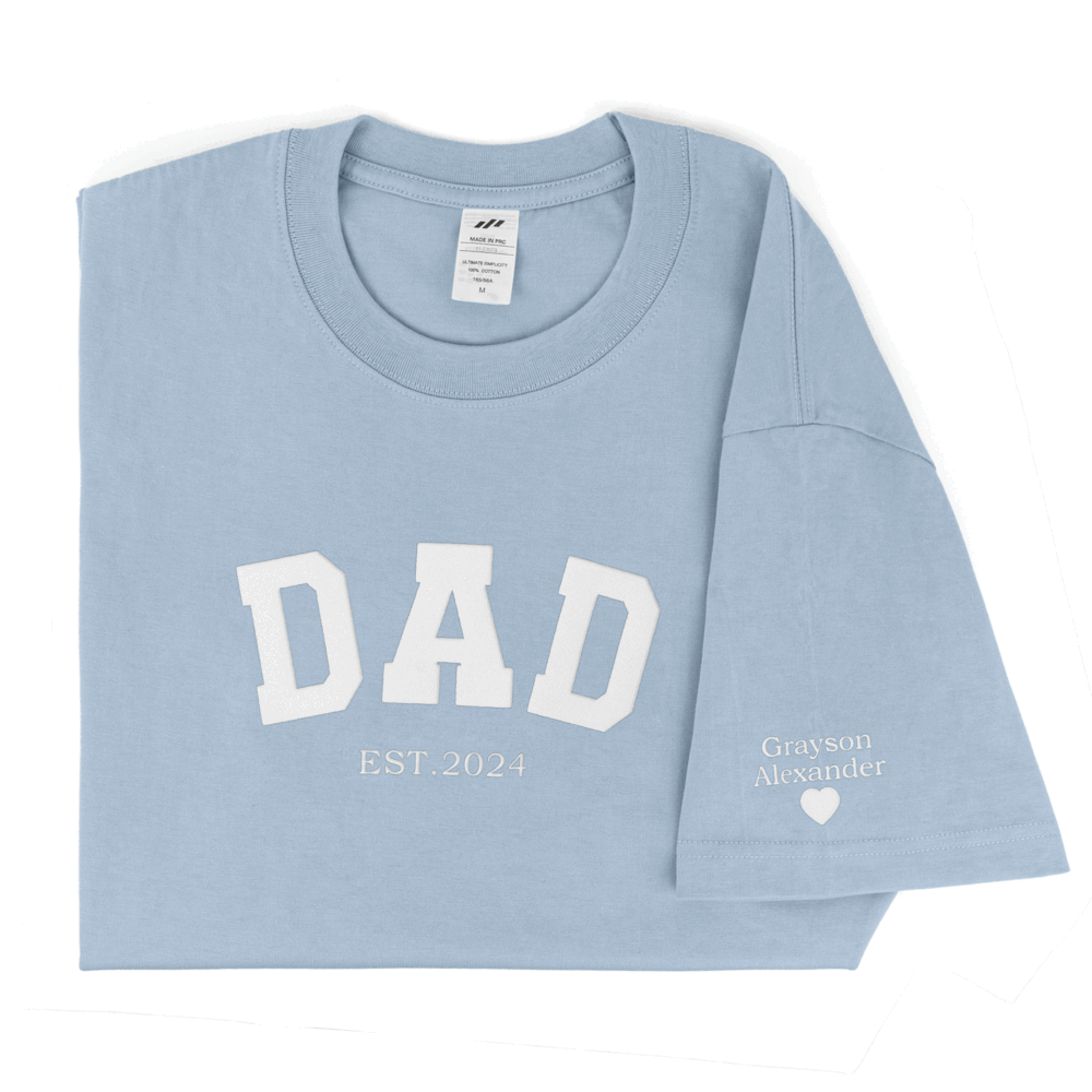 Personalized Printed "Dad" T-shirt with Custom Name on Sleeves