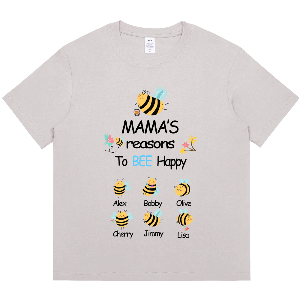 Personalized Printed Mama's Reason to Bee Happy T-shirt with Custom Name