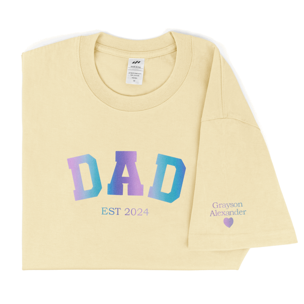 Personalized Printed "Dad" T-shirt with Custom Name on Sleeves