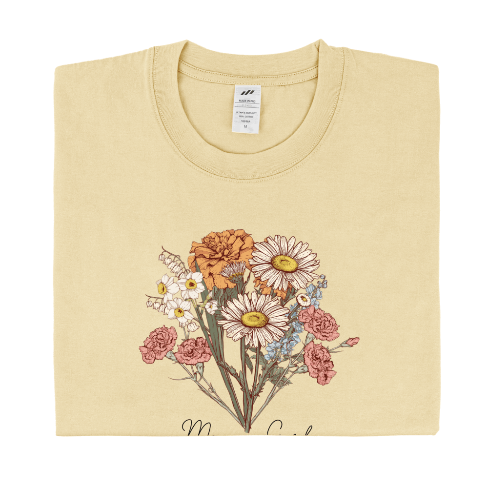 Personalized Printed Birth Flower Combination T-shirt with Custom Name