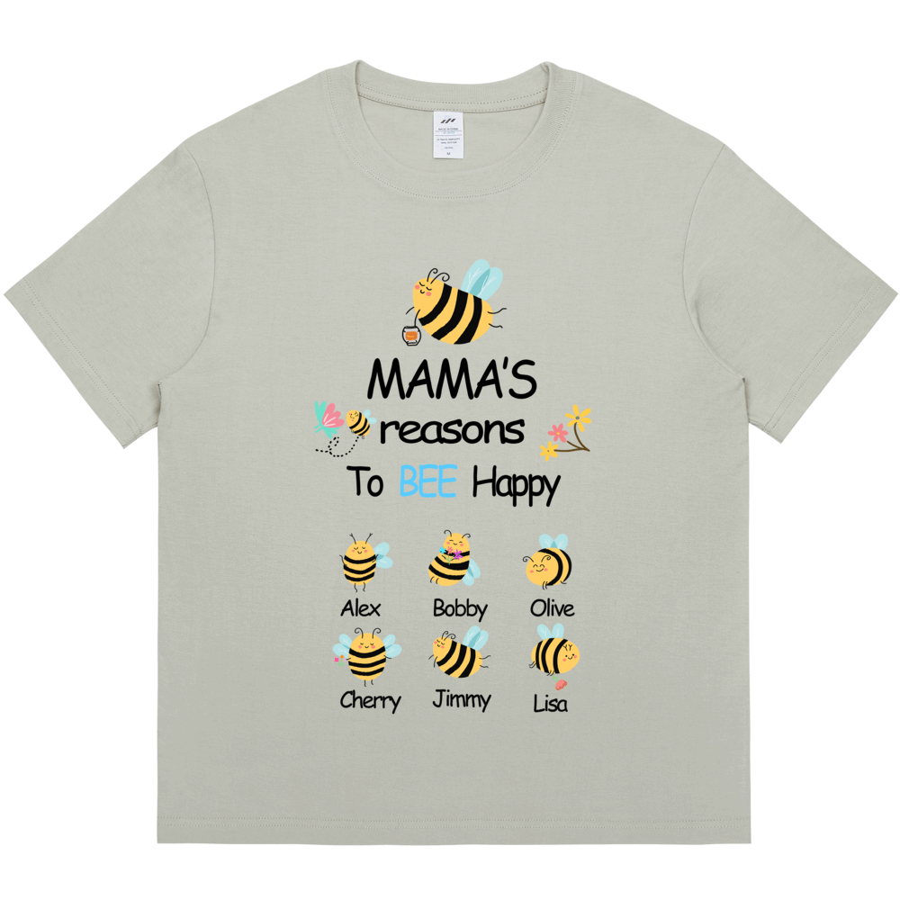 Personalized Printed Mama's Reason to Bee Happy T-shirt with Custom Name