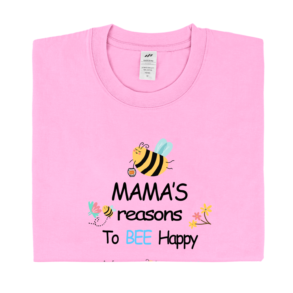 Personalized Printed Mama's Reason to Bee Happy T-shirt with Custom Name