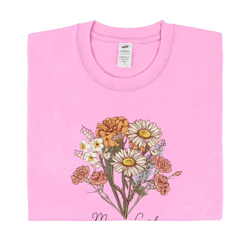 Personalized Printed Birth Flower Combination T-shirt with Custom Name