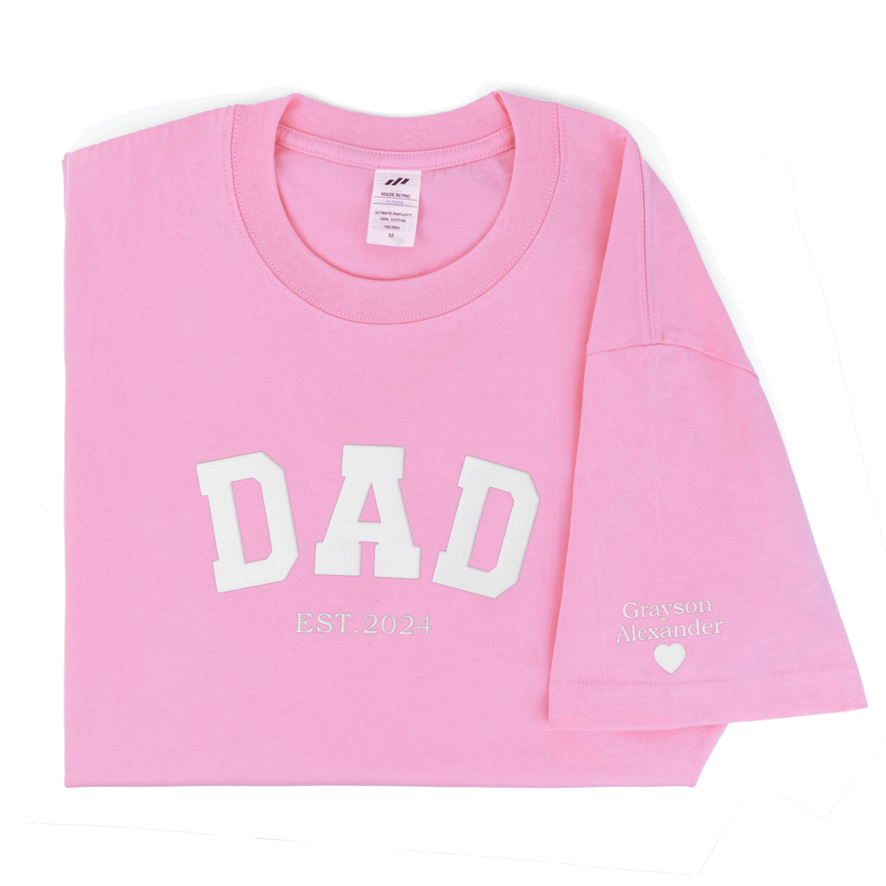 Personalized Printed "Dad" T-shirt with Custom Name on Sleeves