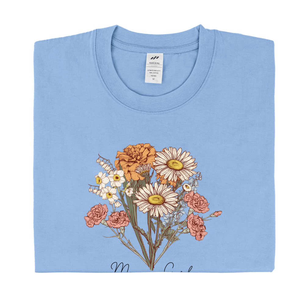 Personalized Printed Birth Flower Combination T-shirt with Custom Name