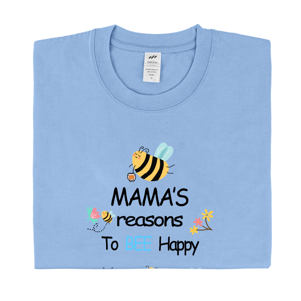 Personalized Printed Mama's Reason to Bee Happy T-shirt with Custom Name