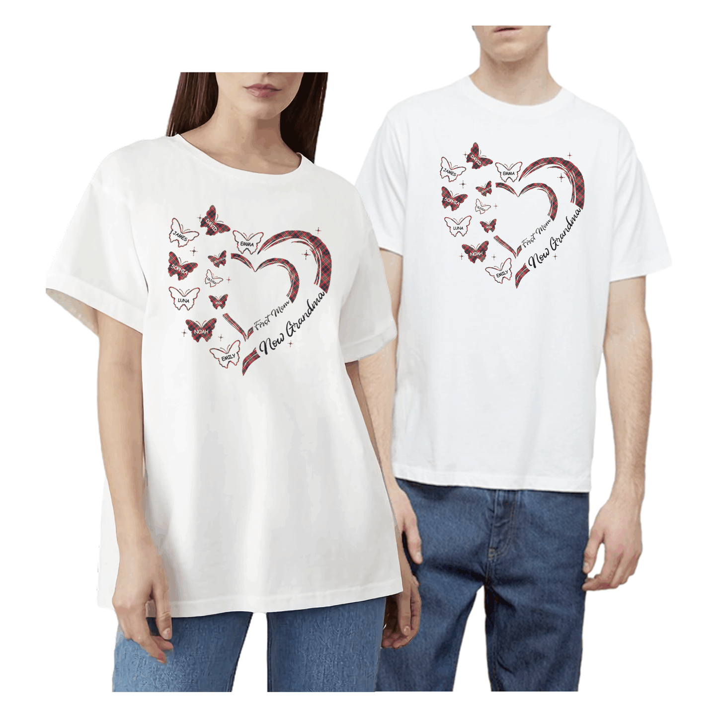 Personalized Printed Love Heart Butterfly T-shirt with Custom Name