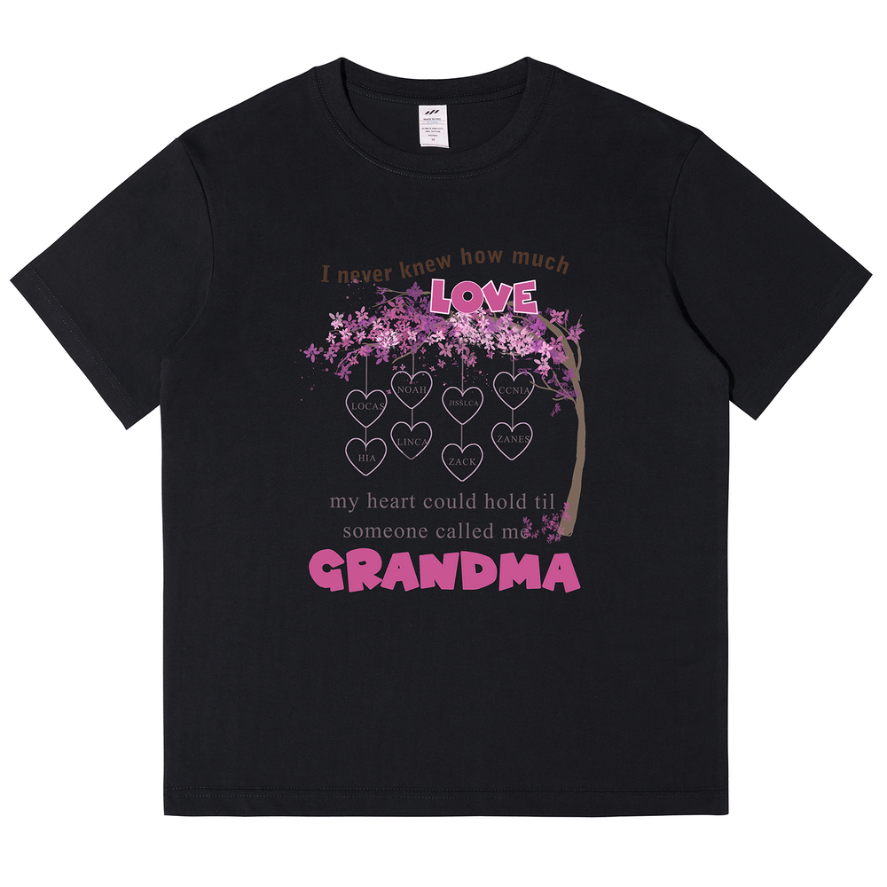 Personalized Printed Tree Pattern Love Grandma T-shirt with Custom Name