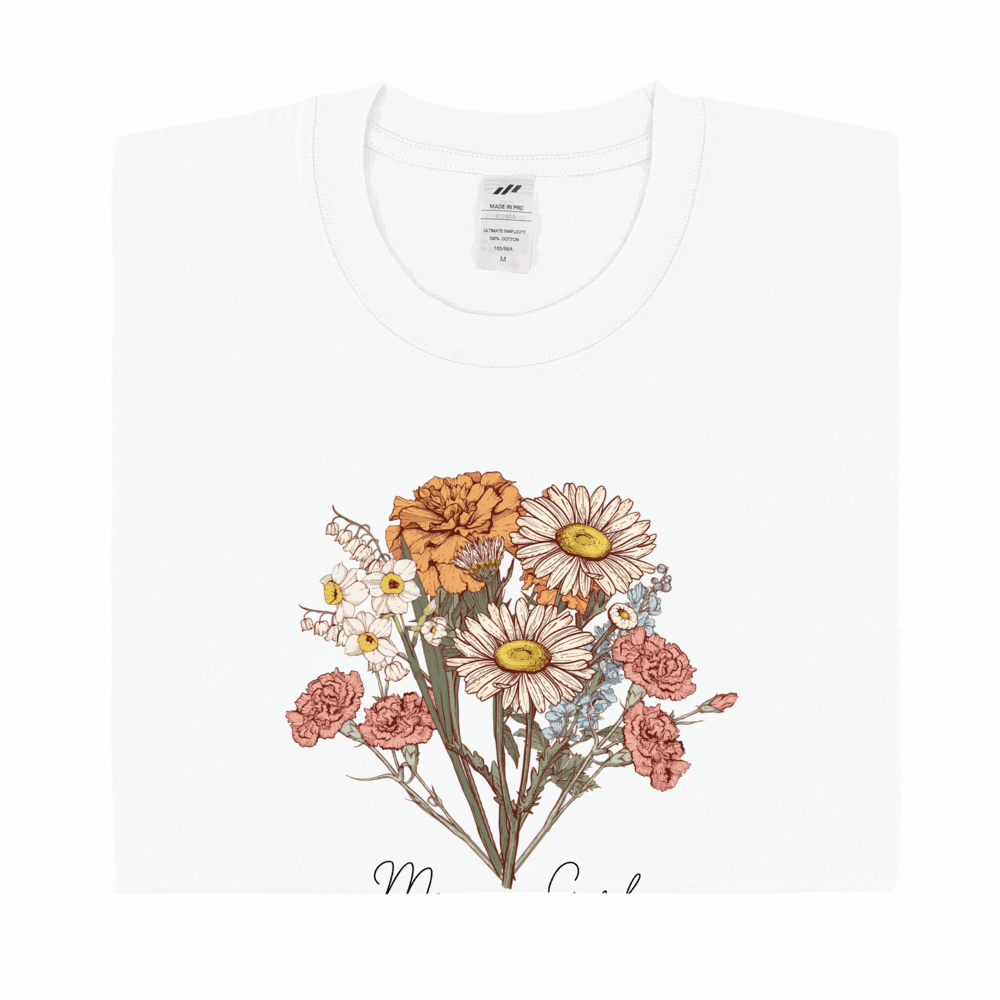 Personalized Printed Birth Flower Combination T-shirt with Custom Name