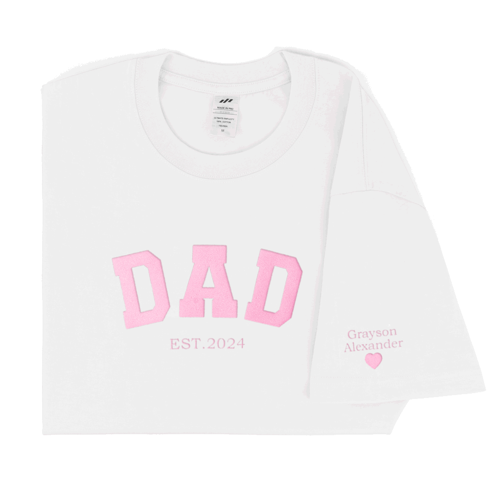 Personalized Printed "Dad" T-shirt with Custom Name on Sleeves