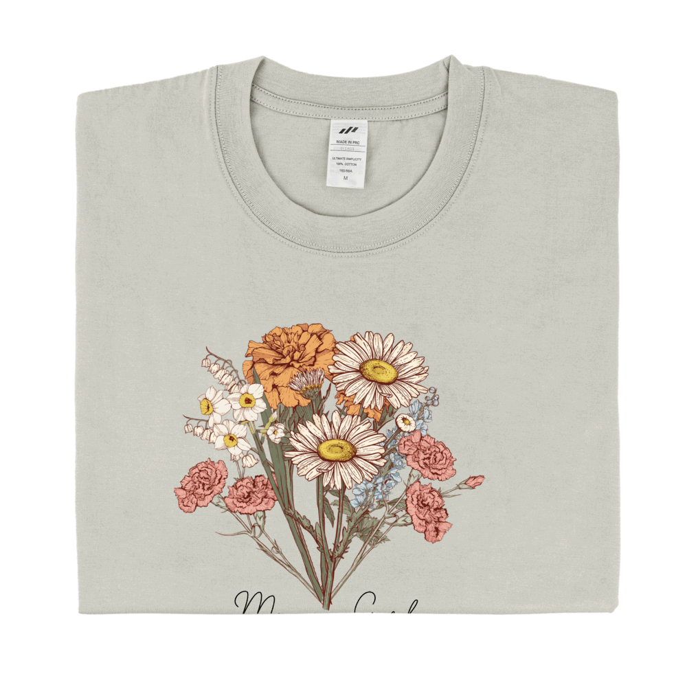 Personalized Printed Birth Flower Combination T-shirt with Custom Name