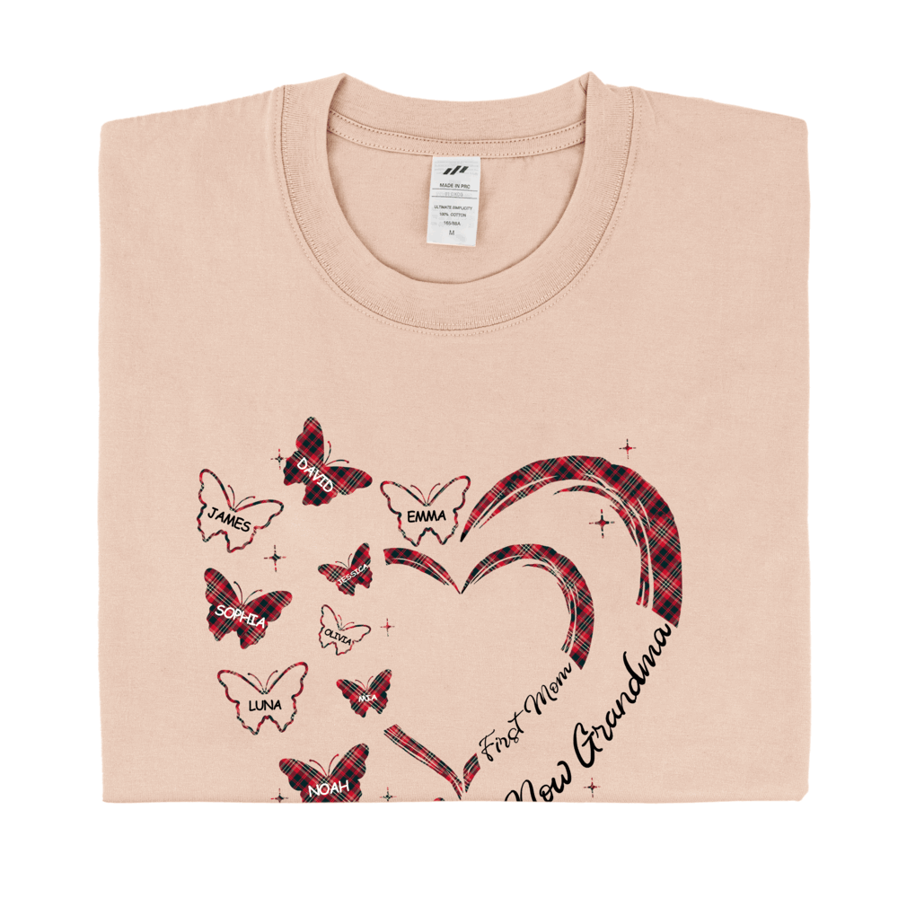 Personalized Printed Love Heart Butterfly T-shirt with Custom Name