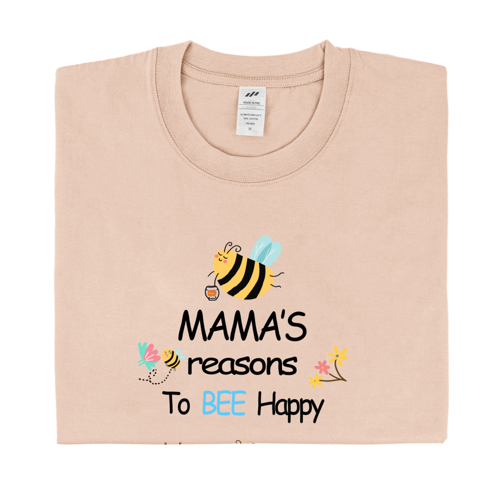 Personalized Printed Mama's Reason to Bee Happy T-shirt with Custom Name