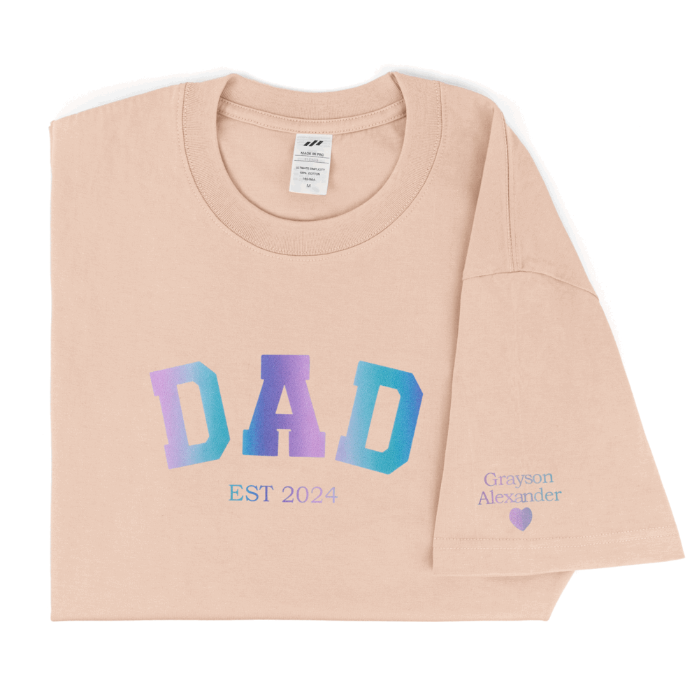 Personalized Printed "Dad" T-shirt with Custom Name on Sleeves