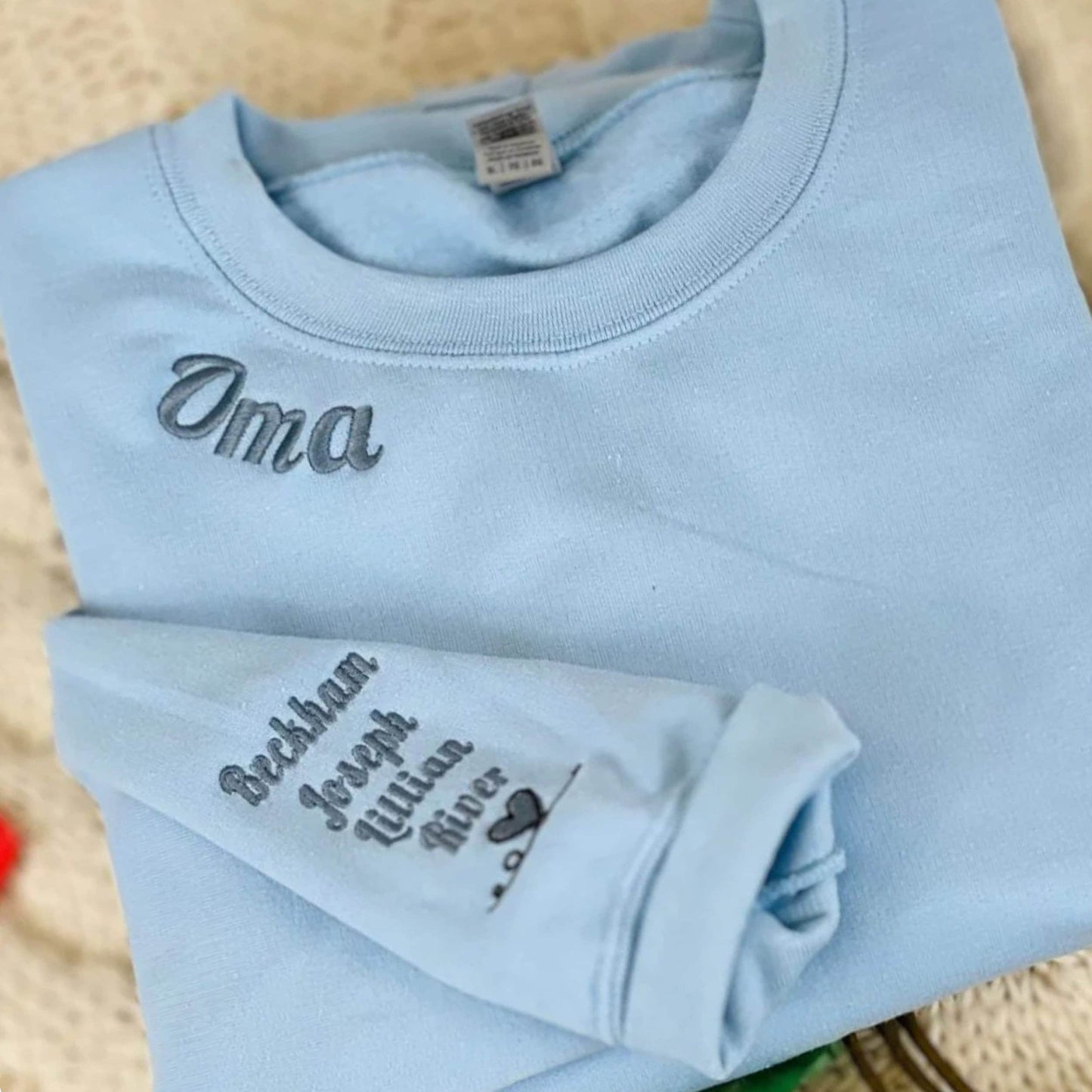 Custom Embroidered Mama Sweatshirt with Kids Name on Sleeve