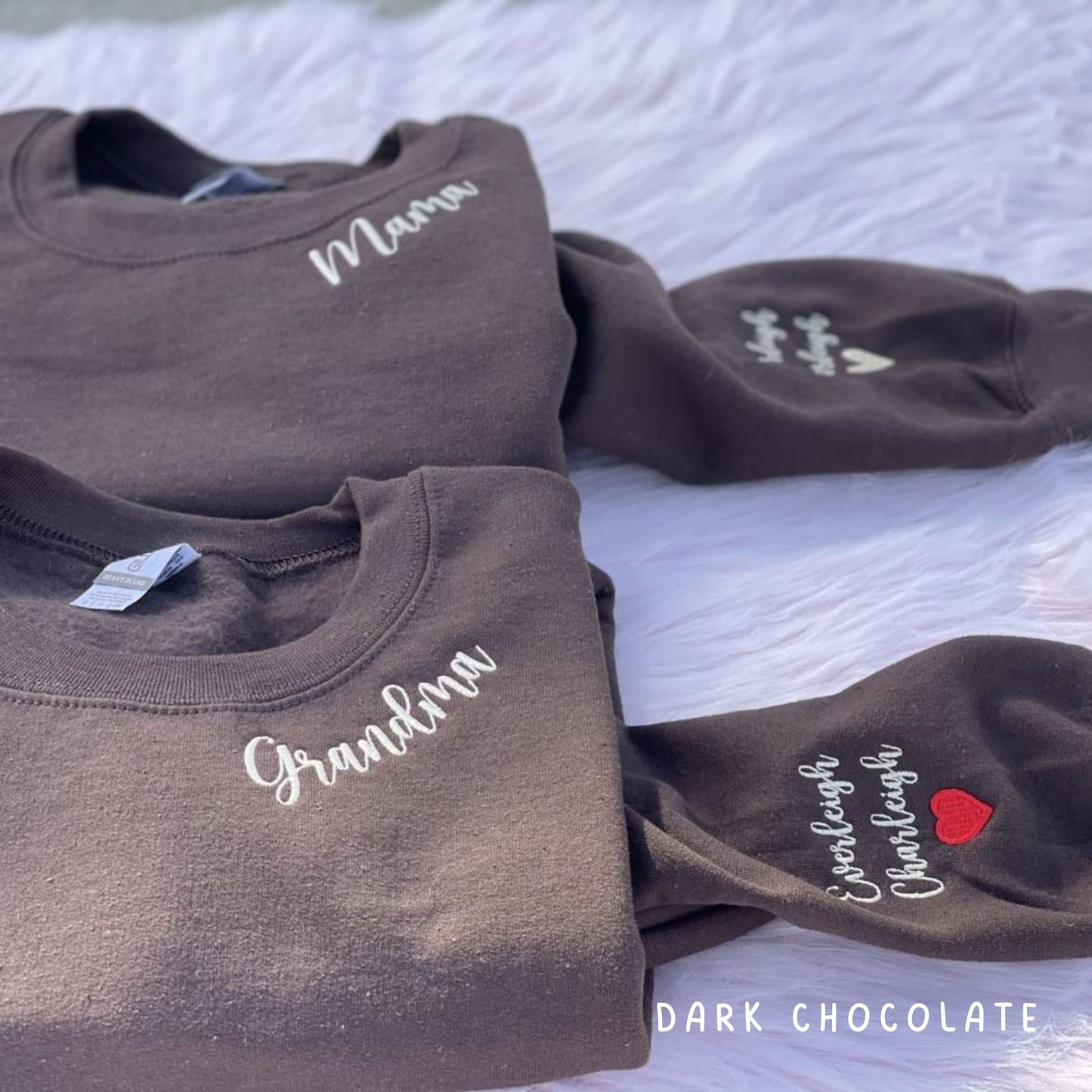 Custom Embroidered Mama Sweatshirt with Kids Name on Sleeve