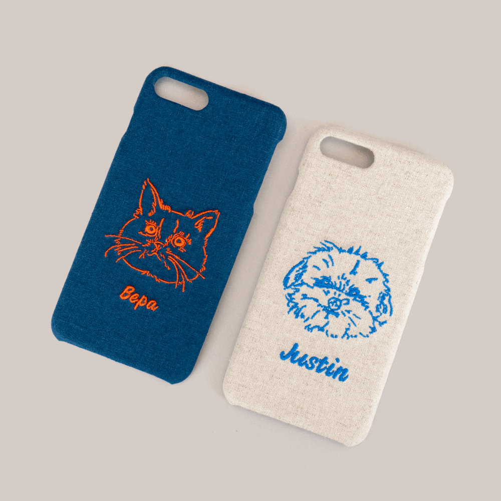 Custom Embroidered Denim Phone Case with Embroidered Portrait