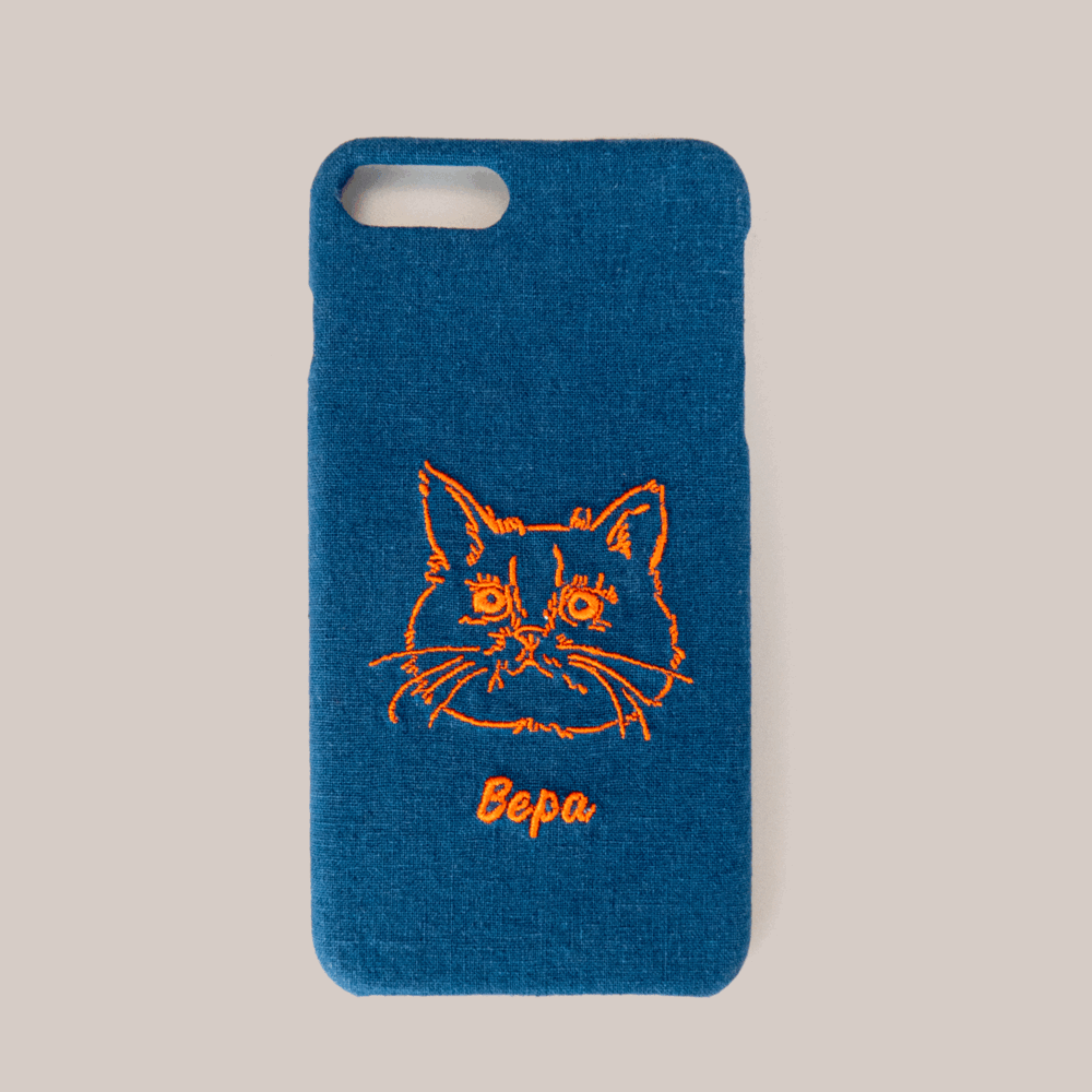 Custom Embroidered Denim Phone Case with Embroidered Portrait