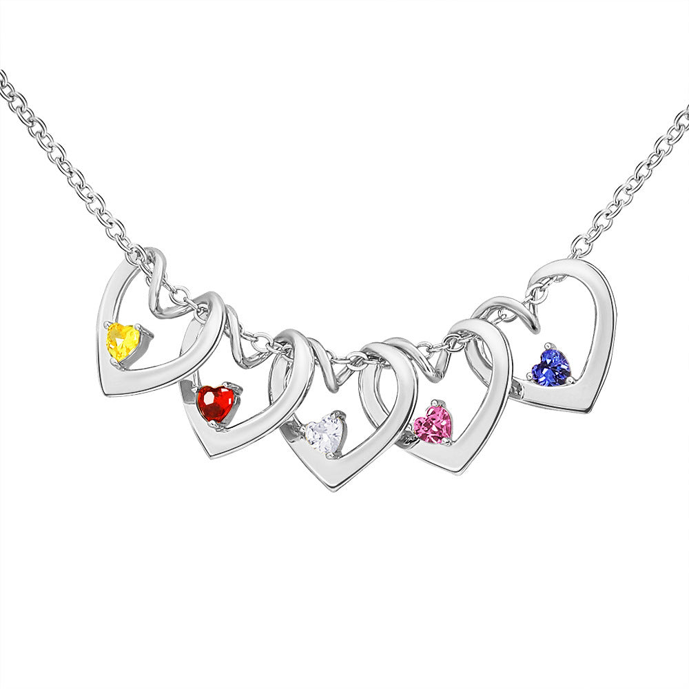 Personalized Curved  12 Birthstone Engraved Necklace