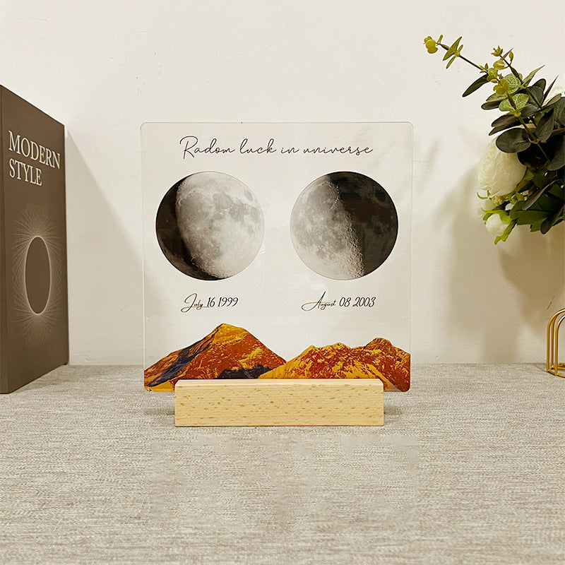 Personalized Glowing Moon Photo Night Light With Birth Date Text