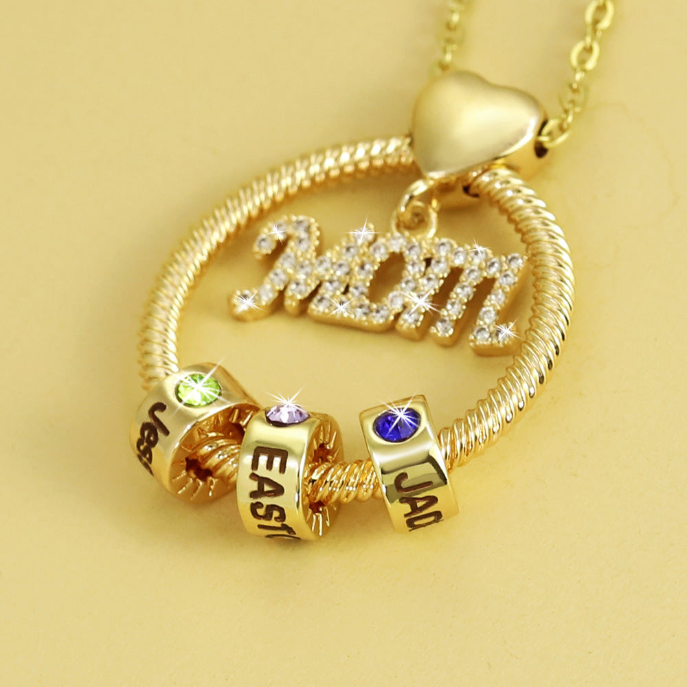 Personalized 12 Birthstone Engraved Necklace