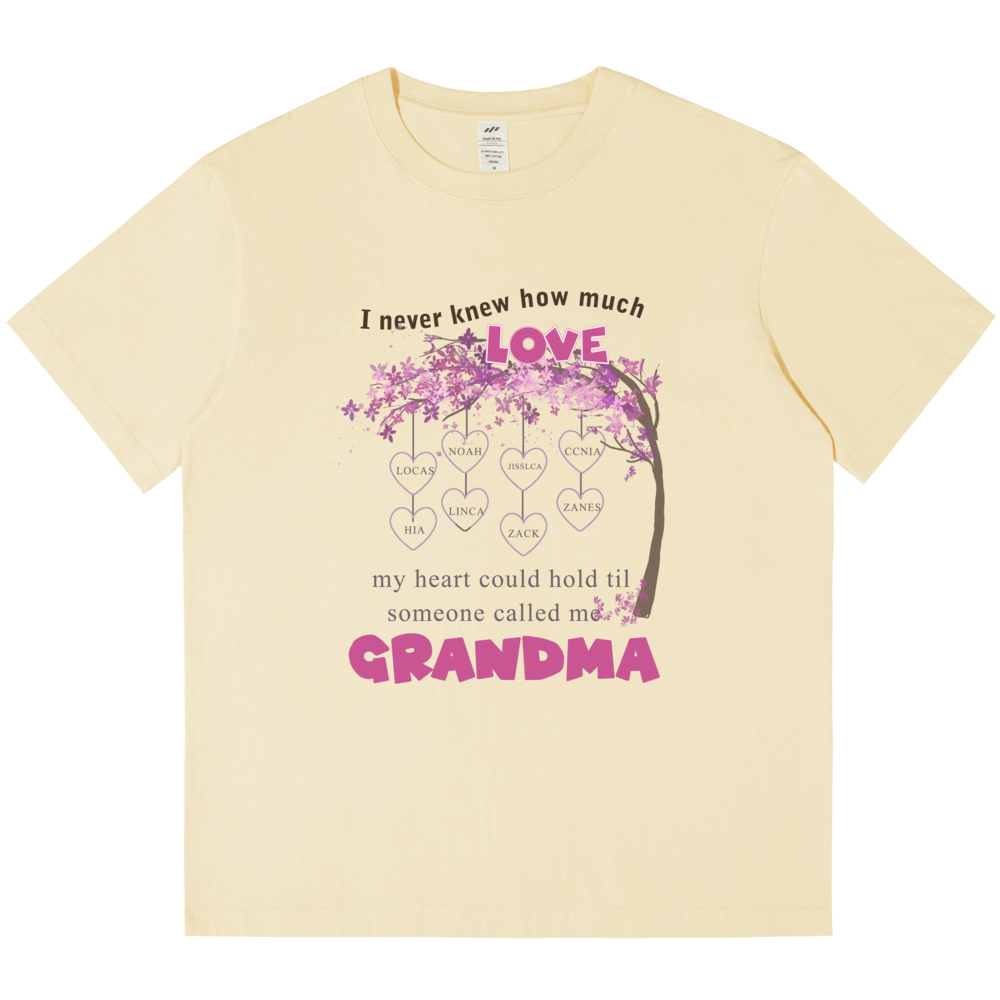 Personalized Printed Tree Pattern Love Grandma T-shirt with Custom Name