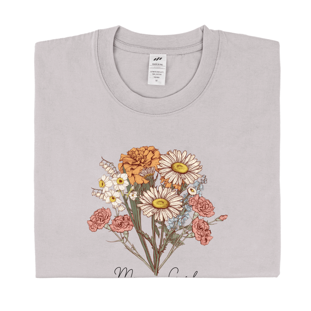 Personalized Printed Birth Flower Combination T-shirt with Custom Name