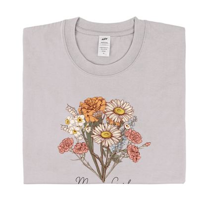 Personalized Printed Birth Flower Combination T-shirt with Custom Name