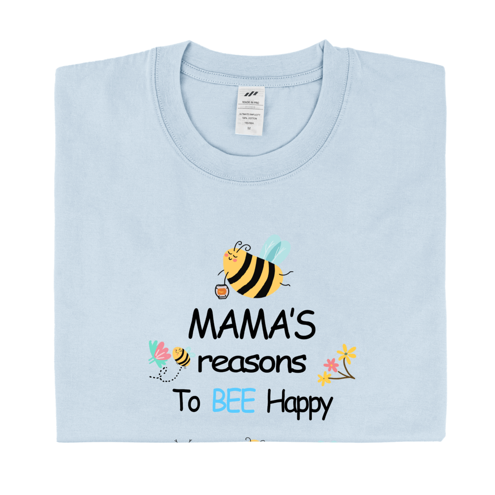 Personalized Printed Mama's Reason to Bee Happy T-shirt with Custom Name