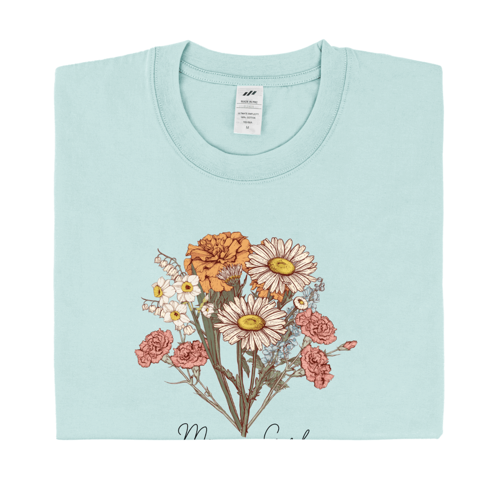 Personalized Printed Birth Flower Combination T-shirt with Custom Name