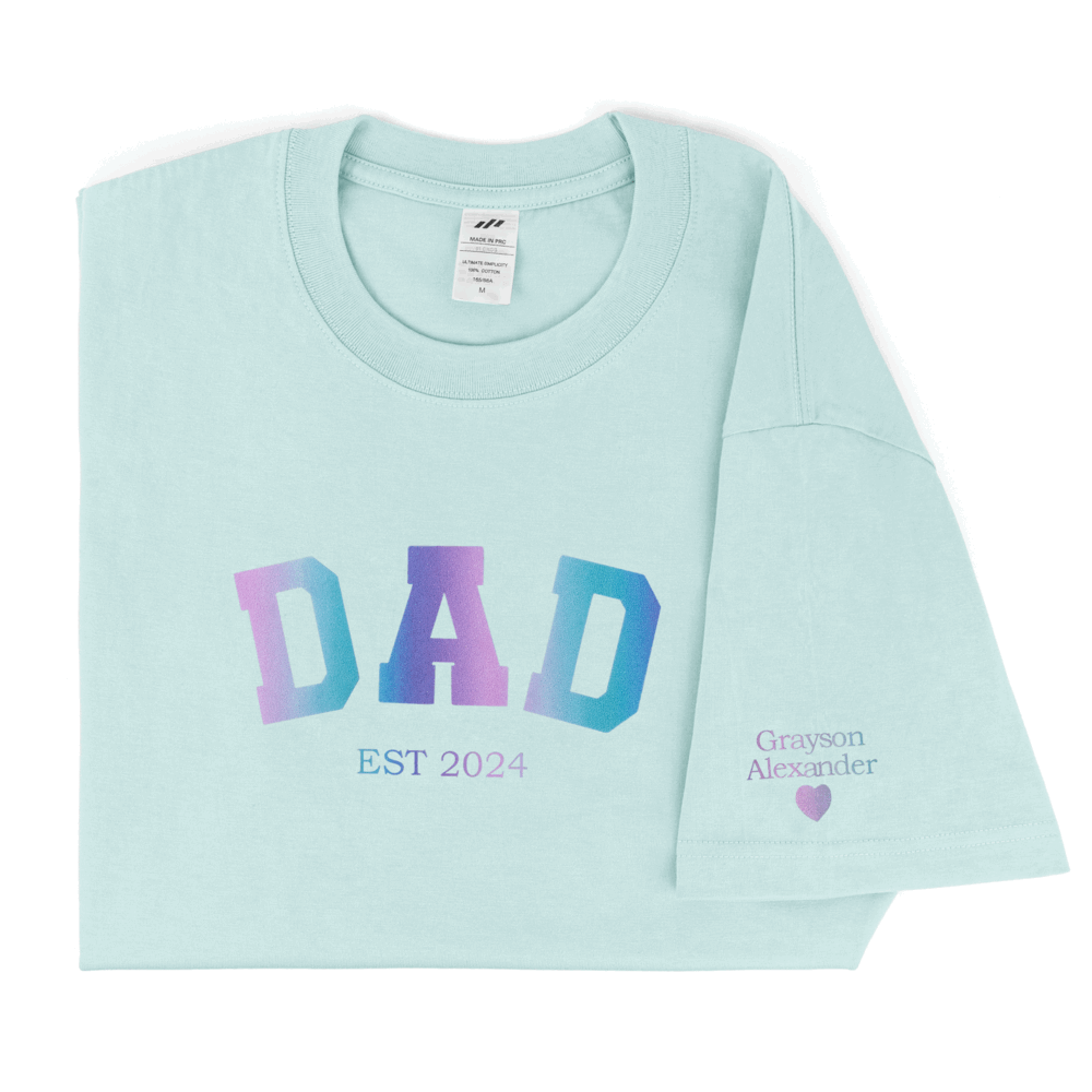 Personalized Printed "Dad" T-shirt with Custom Name on Sleeves