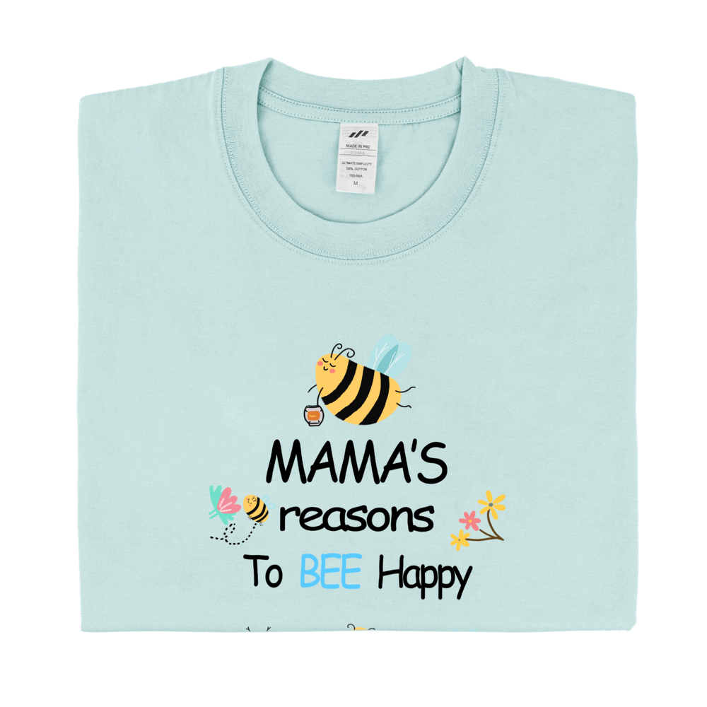 Personalized Printed Mama's Reason to Bee Happy T-shirt with Custom Name