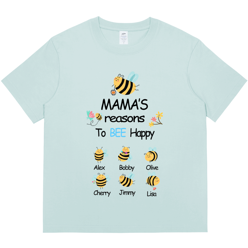 Personalized Printed Mama's Reason to Bee Happy T-shirt with Custom Name