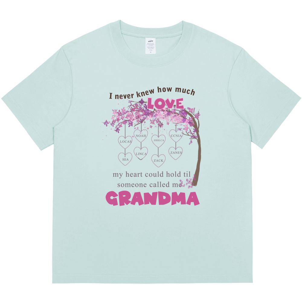 Personalized Printed Tree Pattern Love Grandma T-shirt with Custom Name