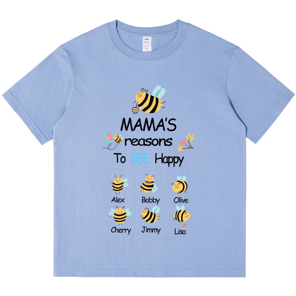 Personalized Printed Mama's Reason to Bee Happy T-shirt with Custom Name