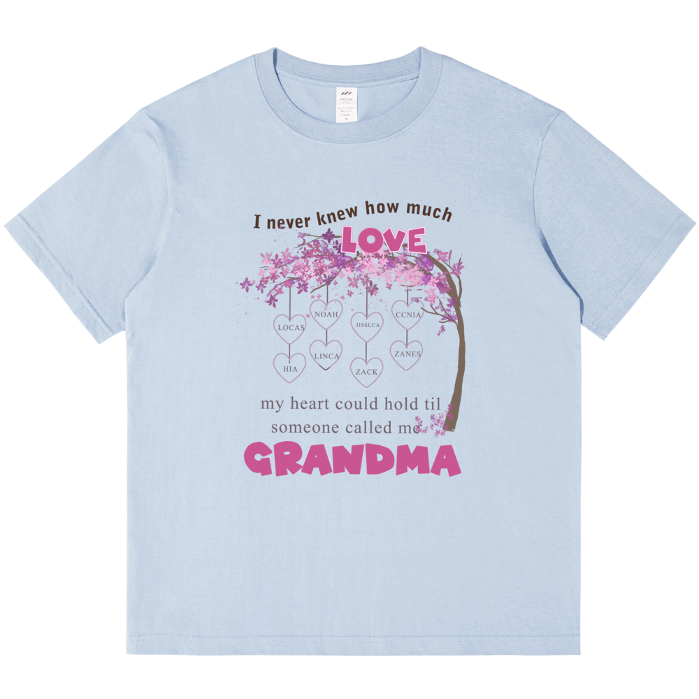 Personalized Printed Tree Pattern Love Grandma T-shirt with Custom Name