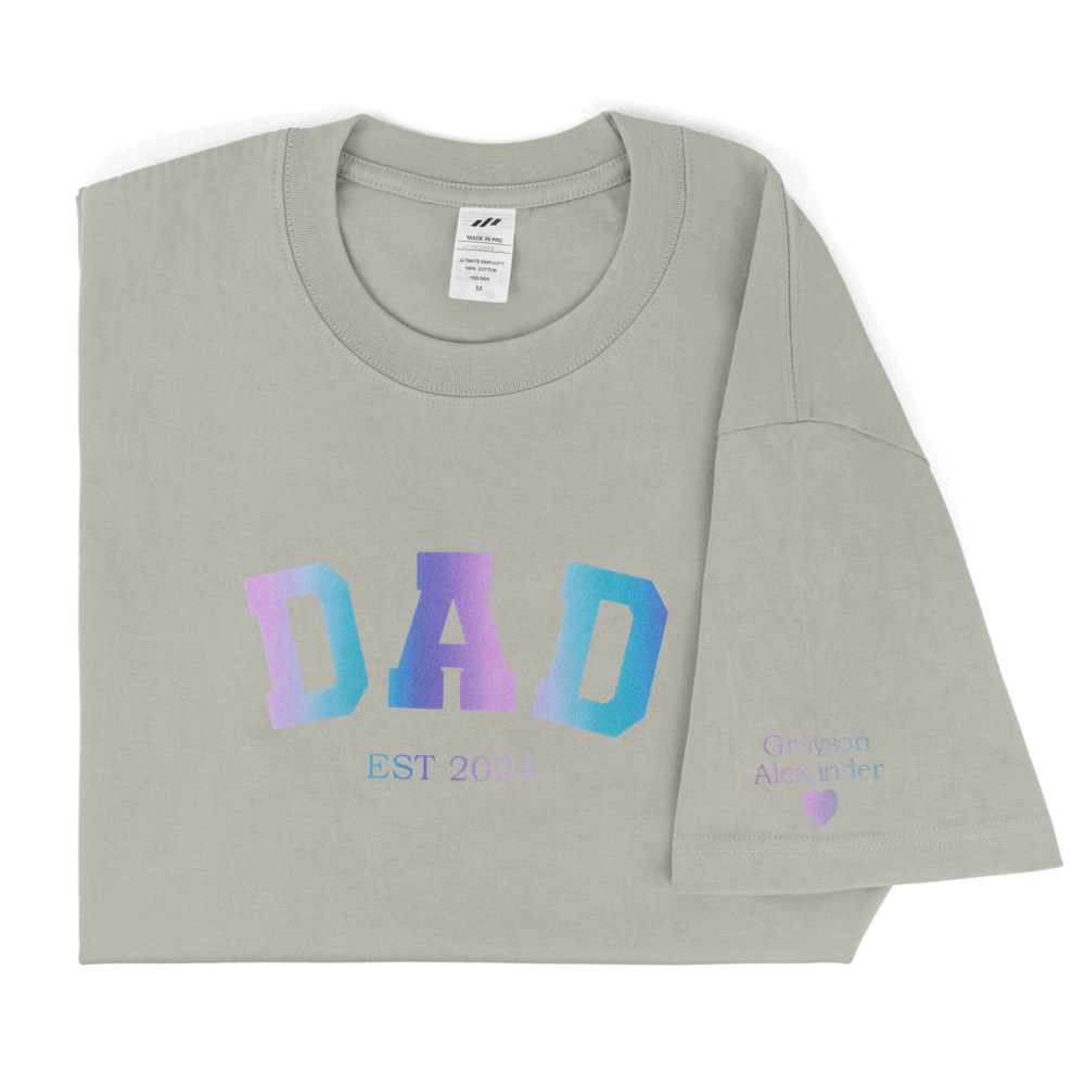 Personalized Printed "Dad" T-shirt with Custom Name on Sleeves